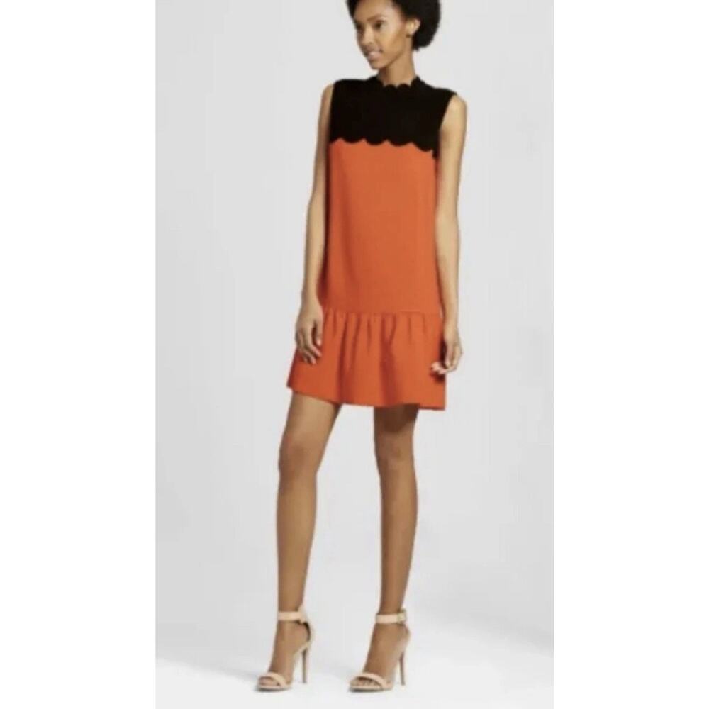 Victoria Beckham for Target Scalloped Orange & Black Drop Waist Dress size： XS
